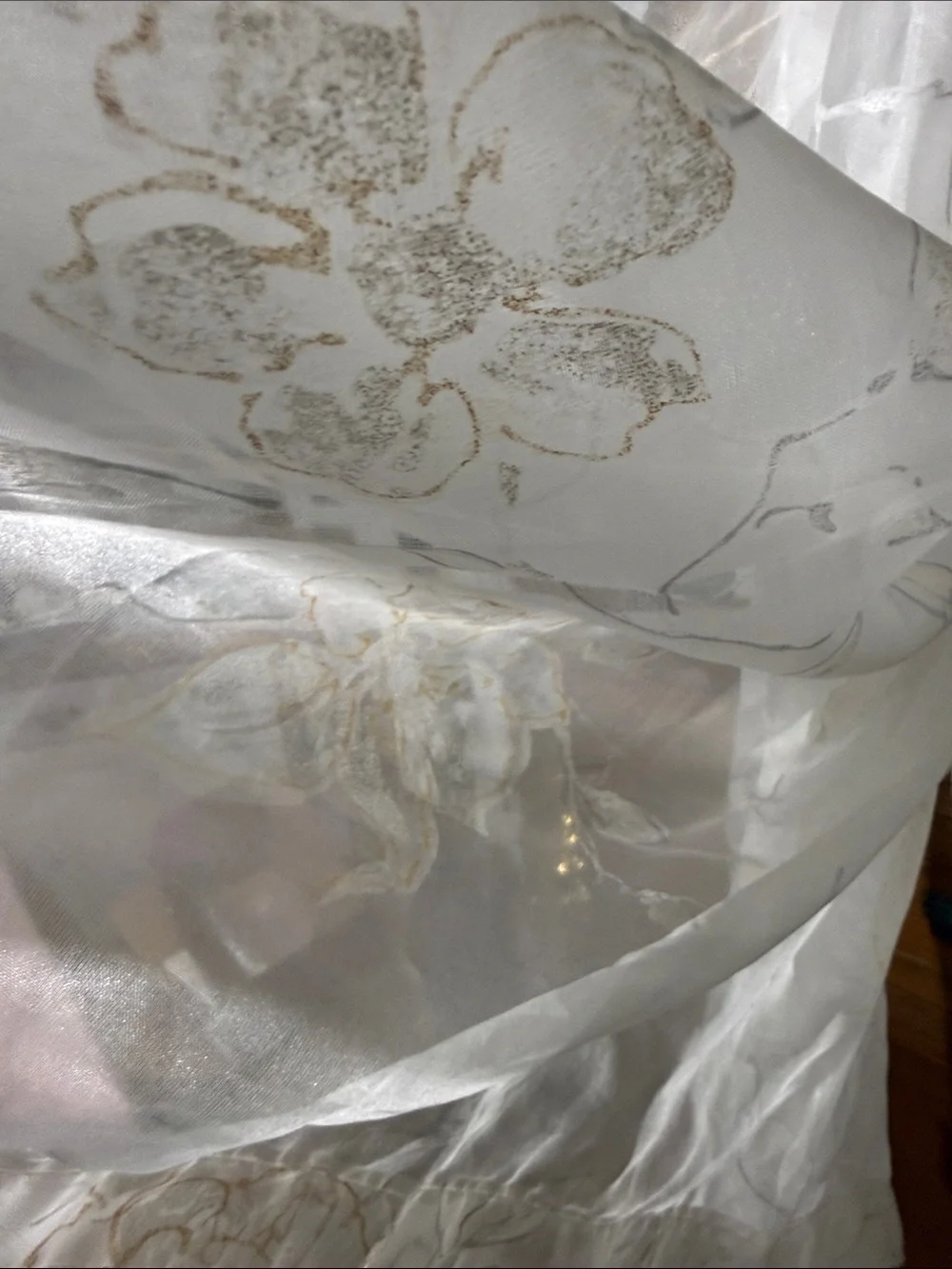 Vintage sheer floral gold outline Cottagecore bathroom shower curtain